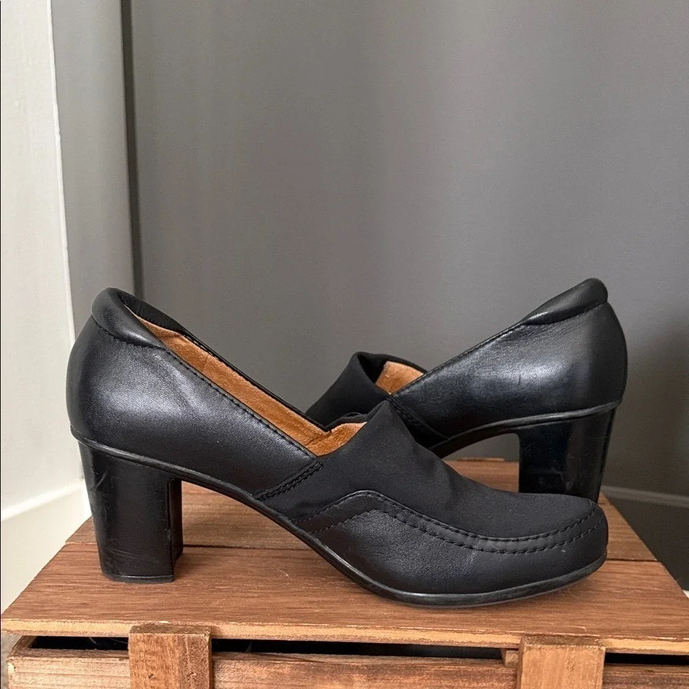 Naturalizer Womens Black Leather Fabric Slip On Block Heel Pumps‎ Shoes Comfort